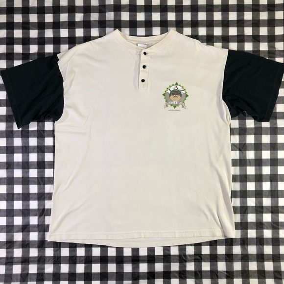 Taz Looney Tunes 1994 Warner Bros Travel Safari Vintage Button Off White T Shirt - Picture 2 of 14